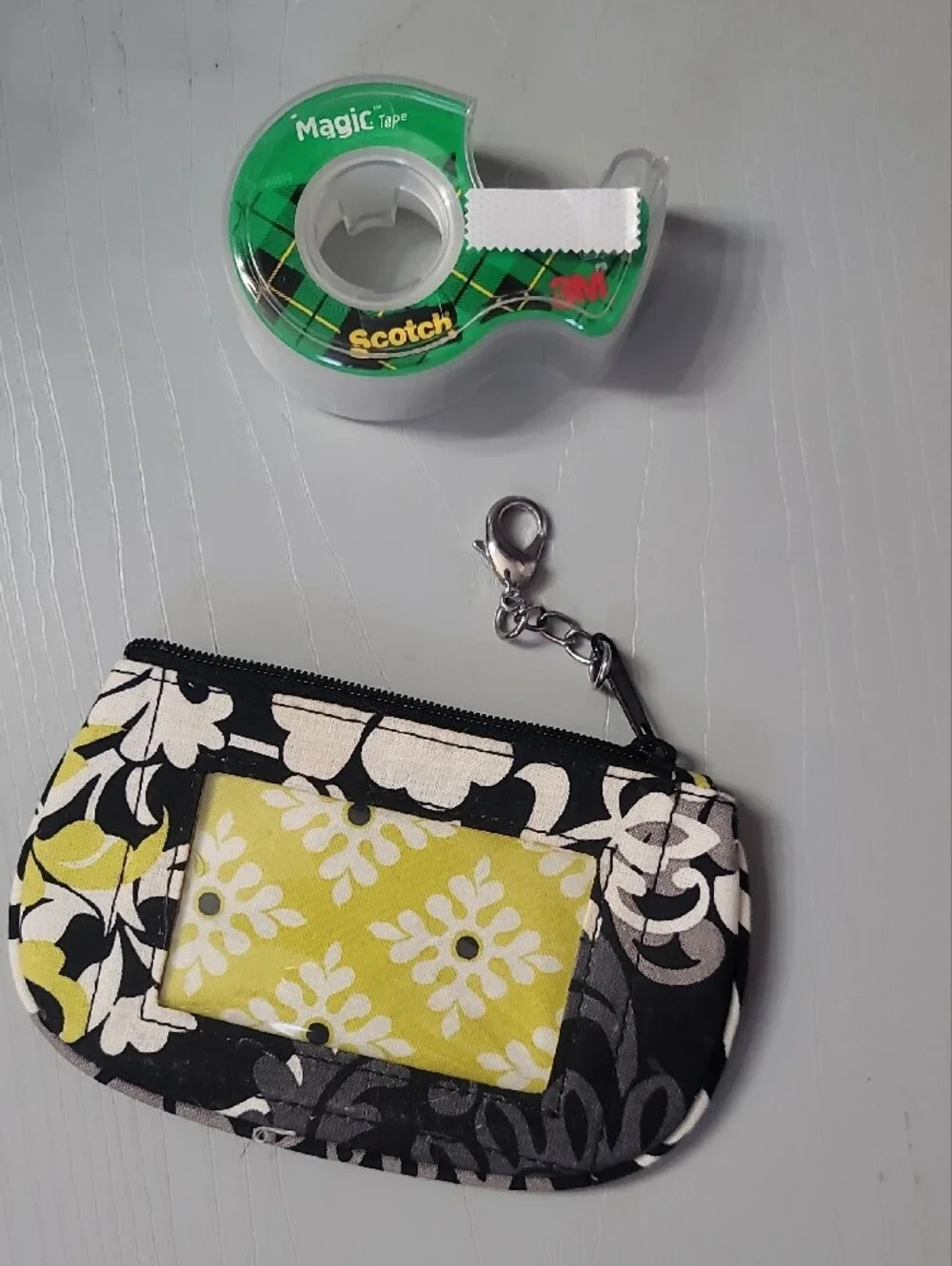 Vera Bradley Black and Yellow Floral Coin Pouch with Clip